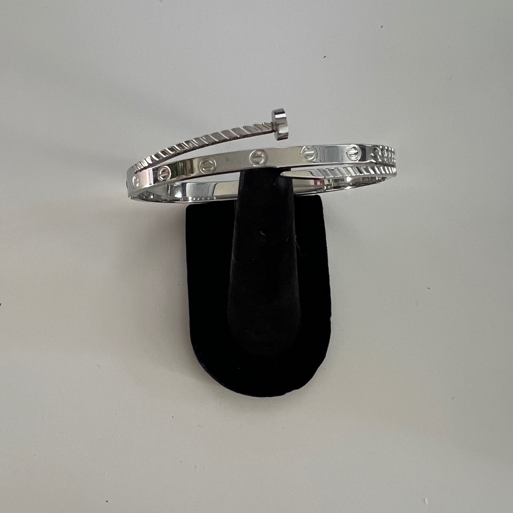 White Gold Plated Silver Bangle Bracelet